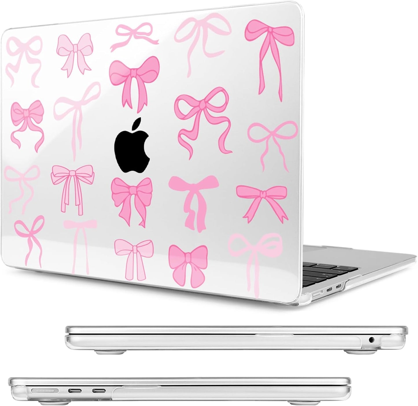Compatible with MacBook Air 15 inch Case, M4 A3241/M3 A3114/M2 A2941 (Released 2025 to 2023), Hard Shell, Keyboard Cover, Screen Protector, Webcam Cover & Type-C Adapter, Pink Bows
