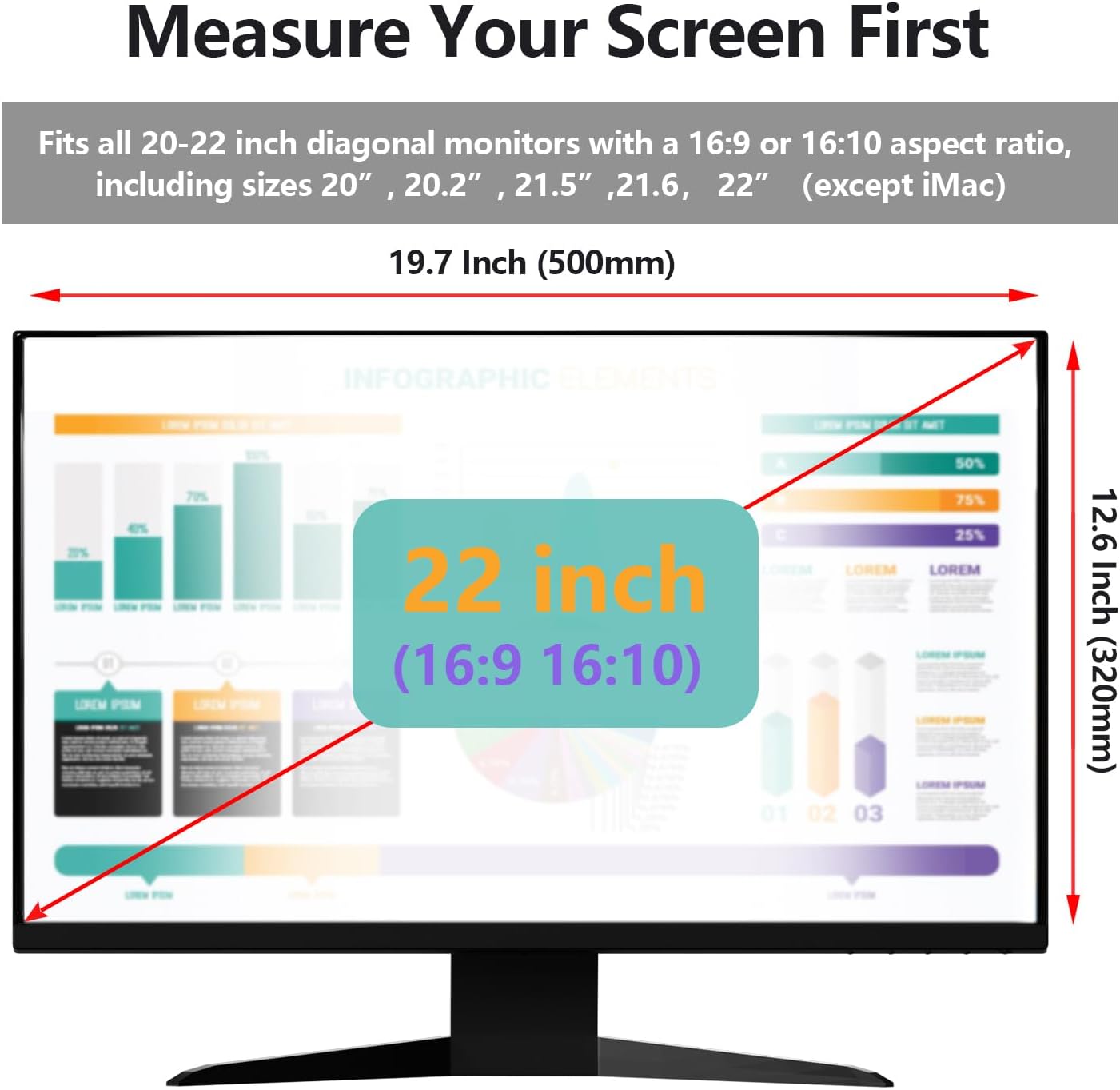 Computer Privacy Screen Protector for 20, 20.2, 21.5, 21.6, 22 Inches - 16:9 / 16:10 Aspect Ratio Monitor Anti Blue Light Widescreen Filter Hanging Type Easy Installation Shield for Desktop Computer
