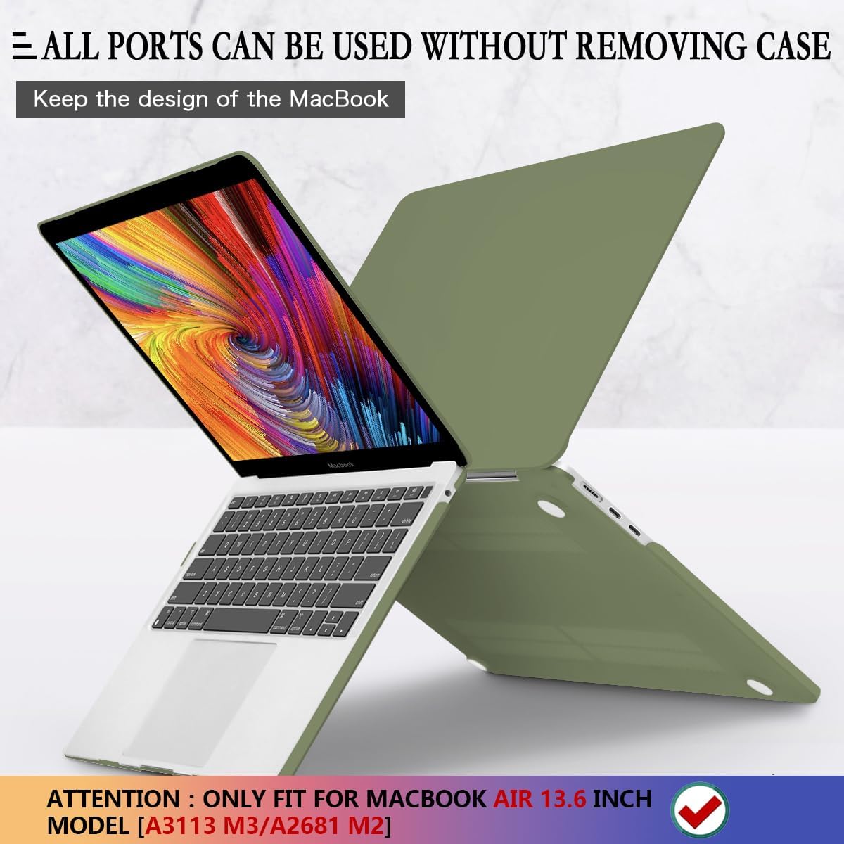 CISSOOK Compatible with MacBook Air 13.6 inch Case M4 A3240 M3 A3113 M2 A2681, Hard Shell Case with Keyboard Cover USB Adapter for MacBook Air 13.6 inch 2022-2025, Avocado Green