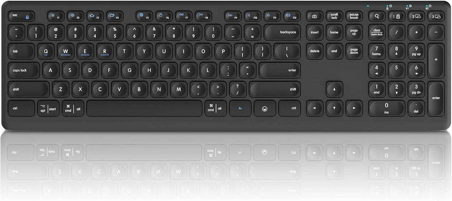 K9300 Wireless Bluetooth Keyboard (USB+BT1+BT2), Support Multi Device Switching, Full Size, Scissor-Switch Keys Silent Design for Computer, Laptop, MacBook and iPad.(Black) (K9300)