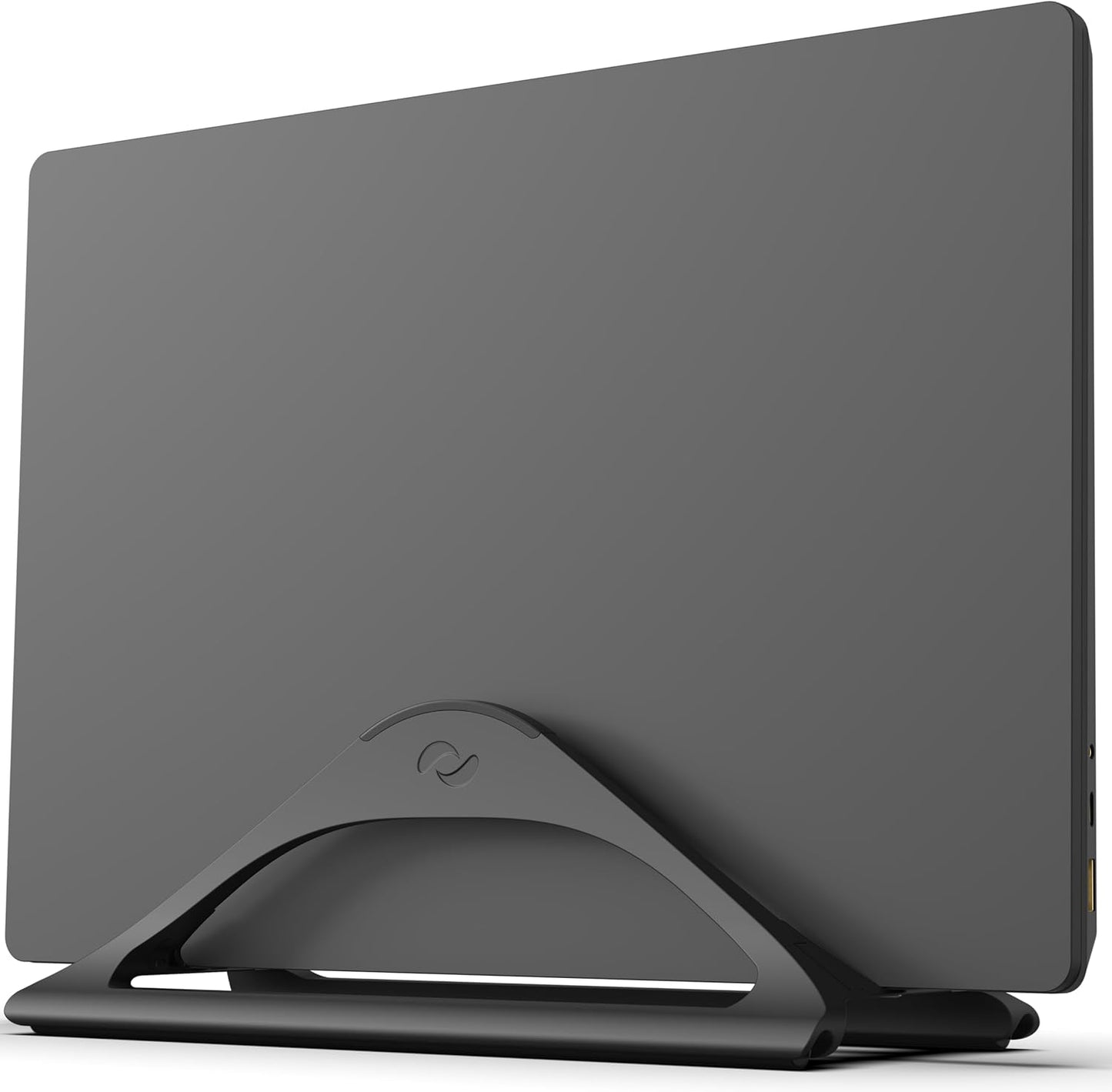 HumanCentric Vertical Laptop Stand for Desks in Matte Black, Upright Adjustable Holder to Dock Apple MacBook, MacBook Pro, and Other Laptops to Organize Work & Home Office, Automatic Grip