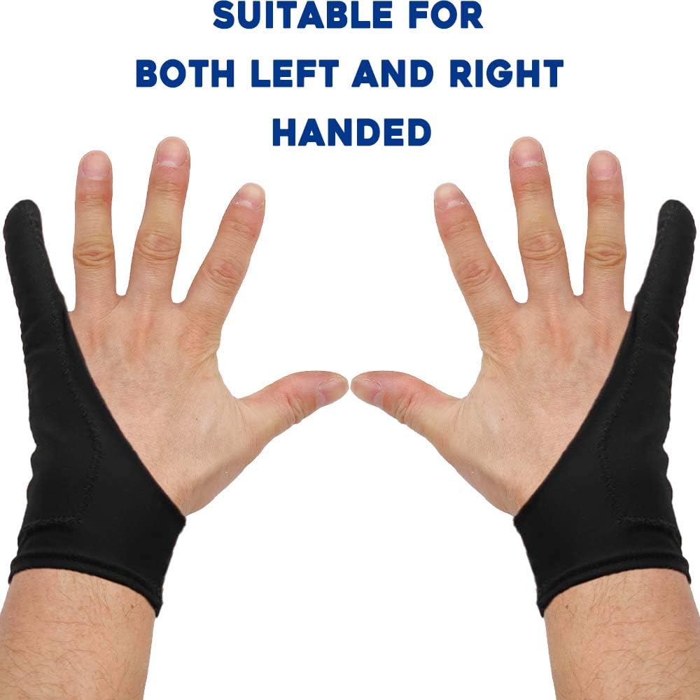 AKX Artist Glove Small - 2 Pack Palm Rejection Drawing Gloves for Graphic Tablet, iPad - Smudge Guard, Reduce Friction, 1-Finger, Elastic Lycra, Good for Left and Right Hand, Black | AK-01