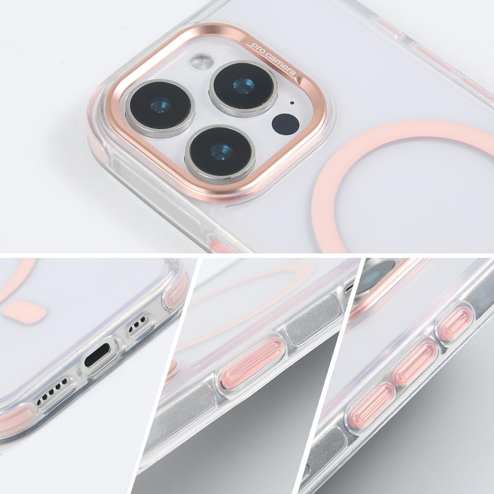 for iPhone 16 Pro Max Case with 62.99 inch Lanyard, Classic Clear&Pink Magnetic Phone Case, Drop&Shockproof Protection Cases, Phone Holder Lanyard, Compatible with Magnet Accessory