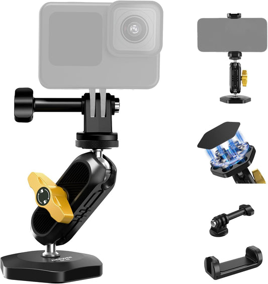 Neewer Magnetic Action Camera Car Mount Kit with Magic Arm Stand & Phone Holder Attachment Compatible with GoPro Hero 13 12 11 10 Go Pro Max DJI Action Insta360 iPhone 16 Pro Max S24 Ultra, GP-40