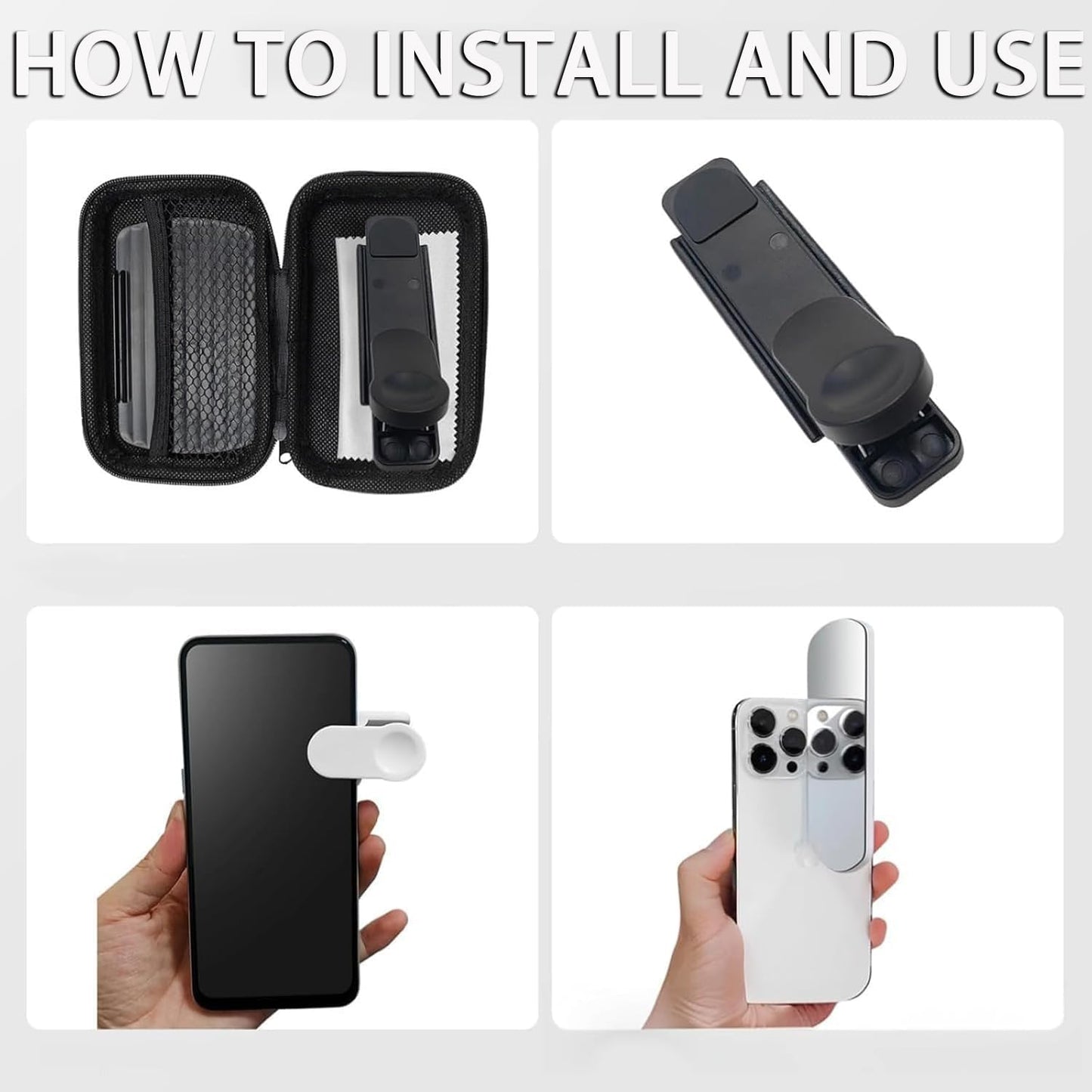 2025 New Upgrade Adjustable Smartphone Camera Mirror Reflection Clip Kit for iPhone & All Phones, Mirror Effect Lens - HD Glass Phone Shooting Reflection Mirror for Outdoor Travel Photography (Black)