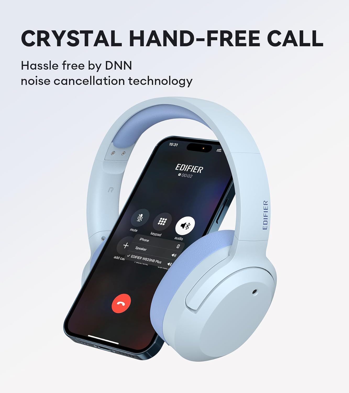 Edifier W820NB Plus Hybrid Active Noise Cancelling Headphones - LDAC Codec - Hi-Res Audio Wireless & Wired - Fast Charge - 49H Playtime - Over Ear Bluetooth V5.2 Headphones- Blue