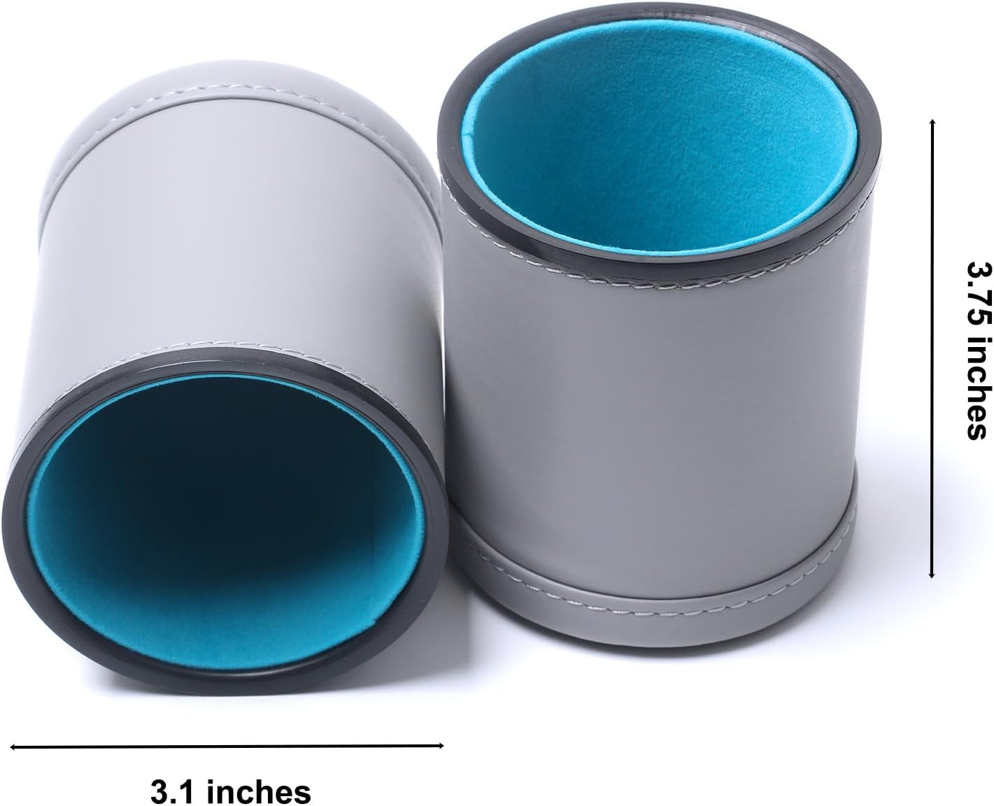 5 Pack PU Leather Dice Cups Felt Lining Quiet Shaker with 30 Dot Dice for Bar Party Yahtzee Farkle Dice Games, Grey