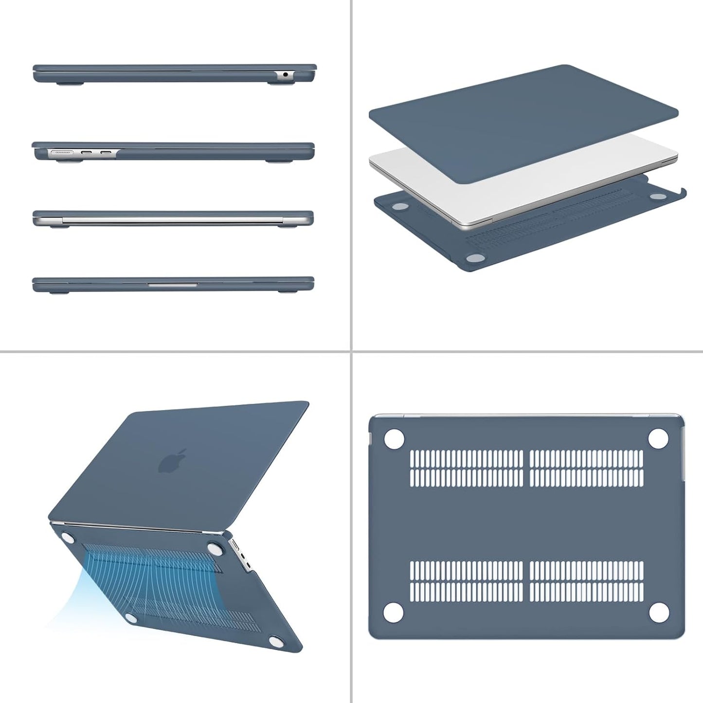 MOSISO Compatible with MacBook Air 13 inch Case 2025 2024 2023 2022 M4 A3240 M3 A3113 M2 A2681, Plastic Hard Shell&Keyboard Cover&Screen Film&Type C for MacBook Air 13.6 inch Case, Steel Blue