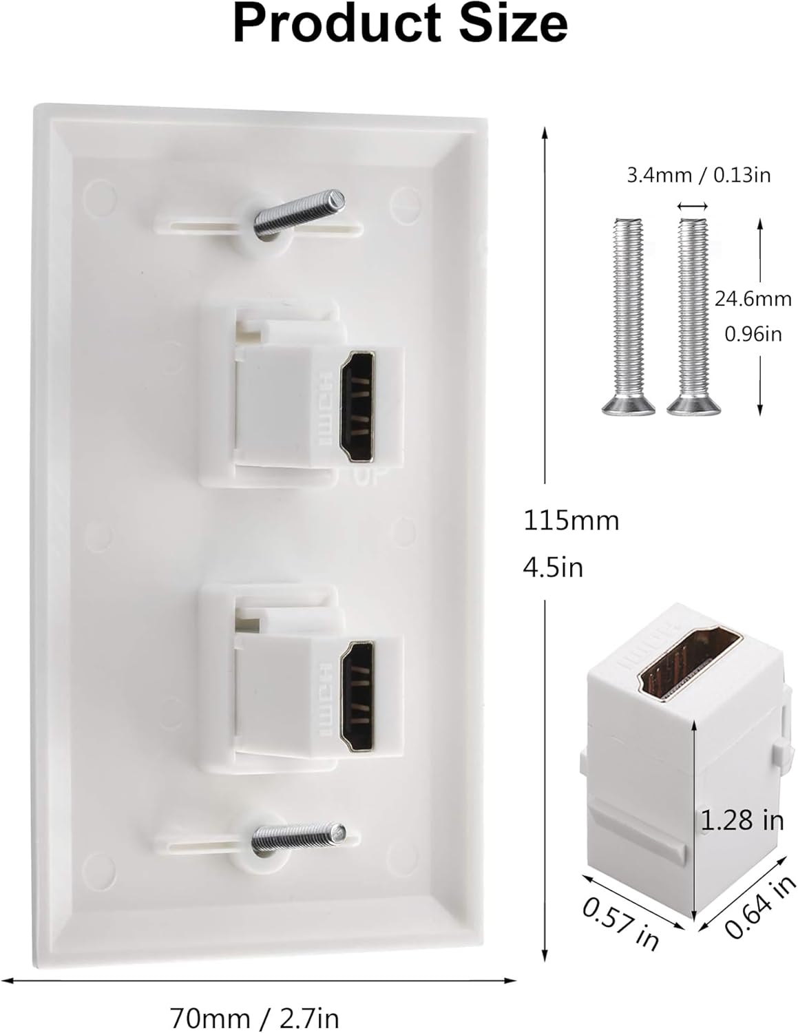 HDMI Wall Plate, 2 Port 4K HDMI Keystone Female to Female Wall Plate-White