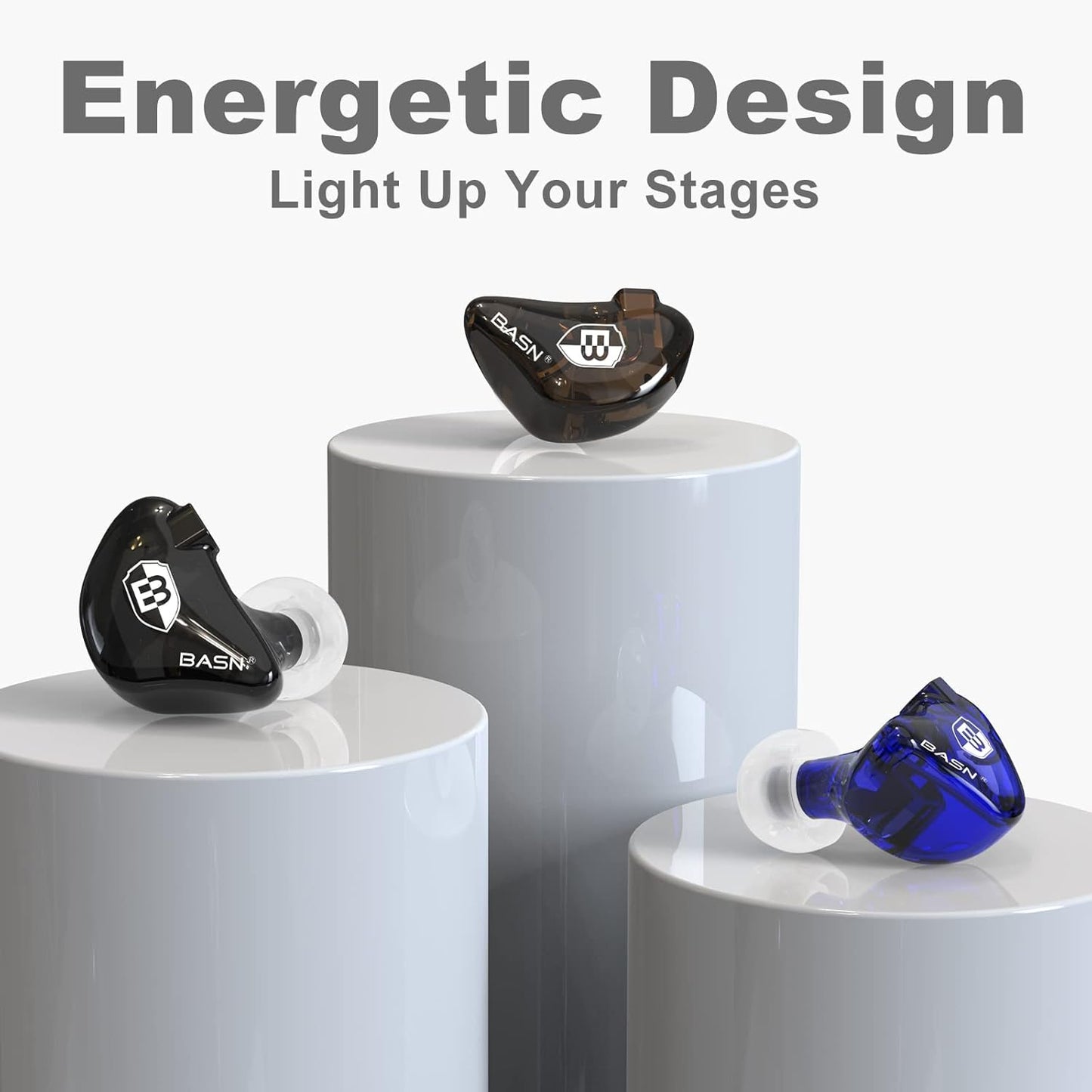 BASN in Ear Monitor Headphones for Musicians Audiophiles Drummers, Bsinger Pro Noise Isolating Earbuds with Dual Driver Dynamic Crystal Clear Sound (Pro Clear Blue)