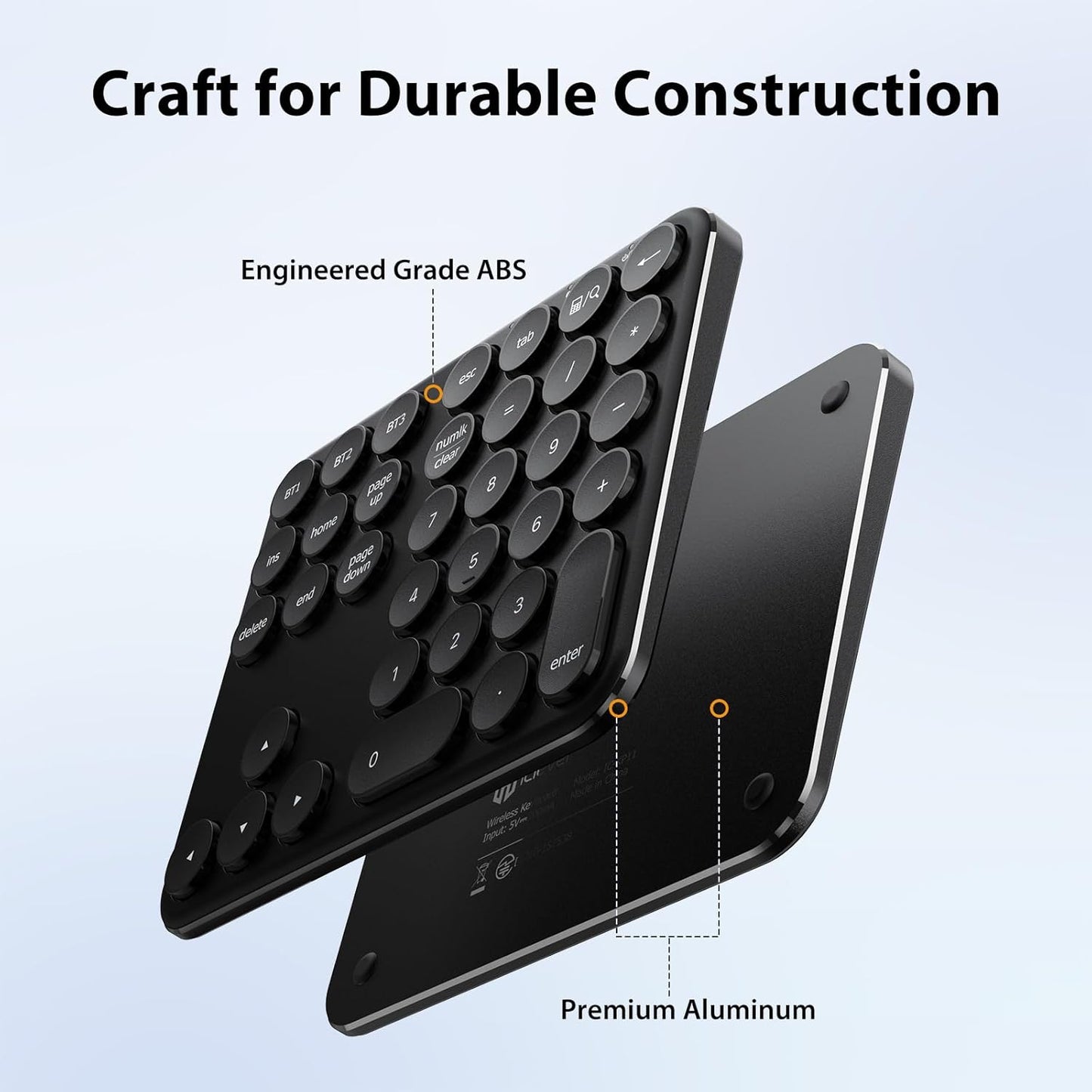 iClever Bluetooth Number Pad, Portable Wireless Number Pad, Aluminum Rechargeable 35-Keys Numeric Keypad for Multi-Devices, Compatible for Laptop, Mac, iMac, Tablet, PC and Desktop