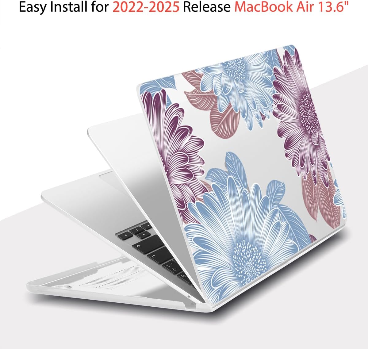 Teryeefi for MacBook Air M4 M3 M2 13.6 inch Case 2025 2024-2022,Fit Model A3240 A3113 A2681, Laptop Hard Shell Cases with Keyboard Cover & Screen Protector for MacBook Air 13.6", W-Flowers