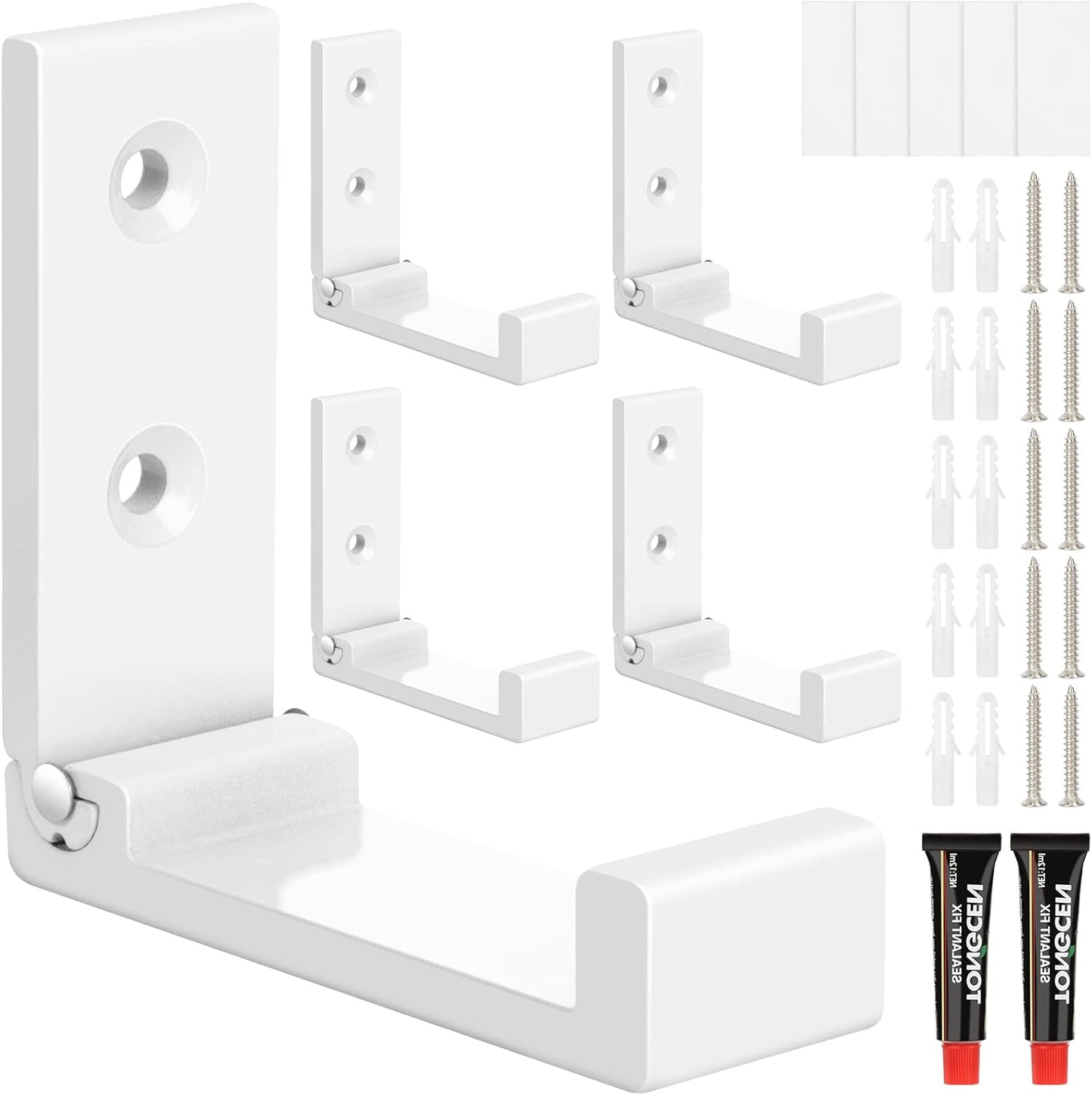 Folding Coat Hooks, 5pcs White Wall Hooks Heavy Duty for Hanging Coat Towel Backpack, Foldable Adhesive Hooks, Headphone Jacket Holder, Aluminum Alloy Hook with Screws for Purse Hat Bag Keys