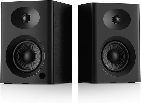 Bookshelf Speakers with Deep Bass, 80W Peak Output HiFi Gaming Computer Speakers, 4" Desktop Audio System for Home Office Desktop PC, Home Entertainment, Turntable, Pair, Black