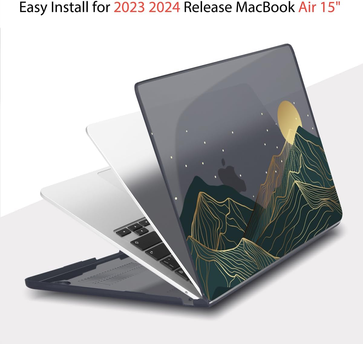 Teryeefi Compatible with MacBook Air 15 inch Case 2023 2024 A3114 A2941 with M3 M2, Plastic Hard Case & Keyboard Skin & Screen Protector for MacBook Air 15.3" Retina Display Touch ID, Mountain Sun