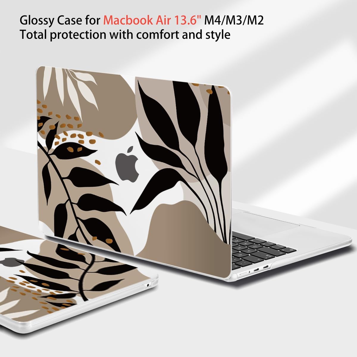 Teryeefi for MacBook Air 13.6 inch Case M2 M3 2022 2023 2024 A2681 A3113, Plastic Hard Shell with Screen Protector & Keyboard Cover & USB 3.0 Adapter for MacBook Air 13 inch, Abstract Tropical Leaves