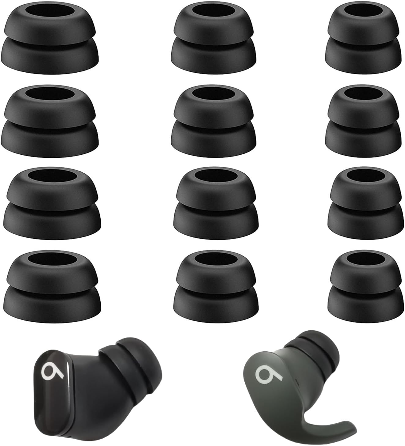 Double Flange Ear Tips for Beats Studio Buds Replacement Earbuds Tips for Beats Earbuds Beats Fit Pro 6 Pairs Black
