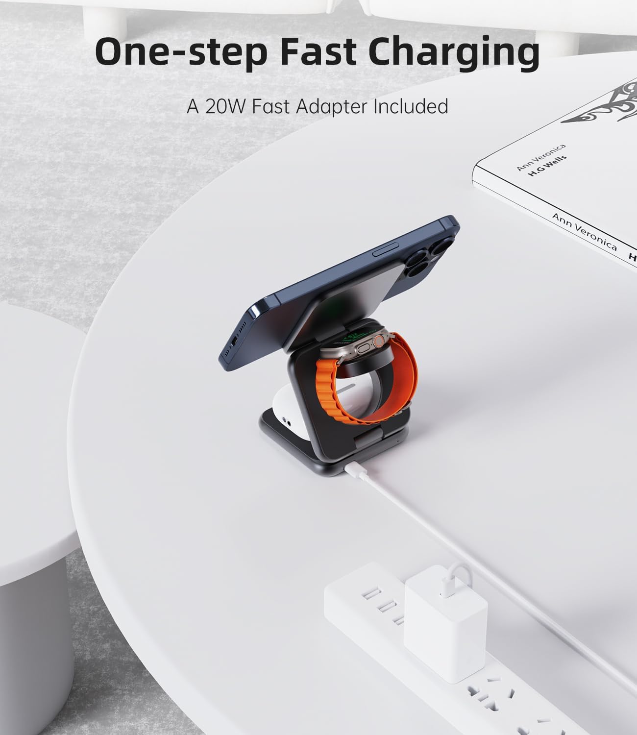 Foldable Magnetic Wireless Charger, KU XIU X40 Aluminum Alloy 3 in 1 Charging Station for Apple, Fast Magnetic Charger Stand for iPhone 16 15 14 13 12 Series, 5W for iWatch, AirPods 3/2/Pro, Gray