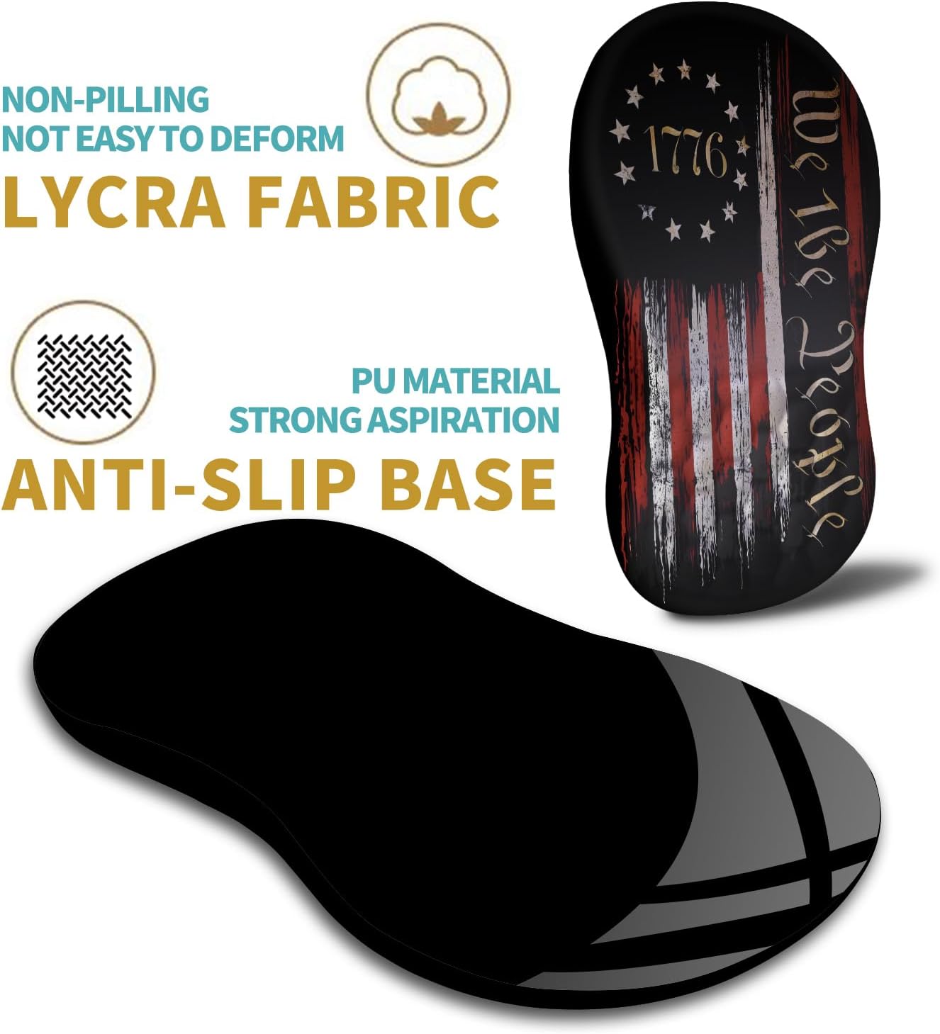 Hokafenle Ergonomic Mouse Pad Wrist Support with Massage Design, Wrist Rest Pain Relief Mousepad with Memory Foam&Non-Slip PU Base, Mouse Pads for Wireless Mouse & Desk (12x8 inch,Flag)