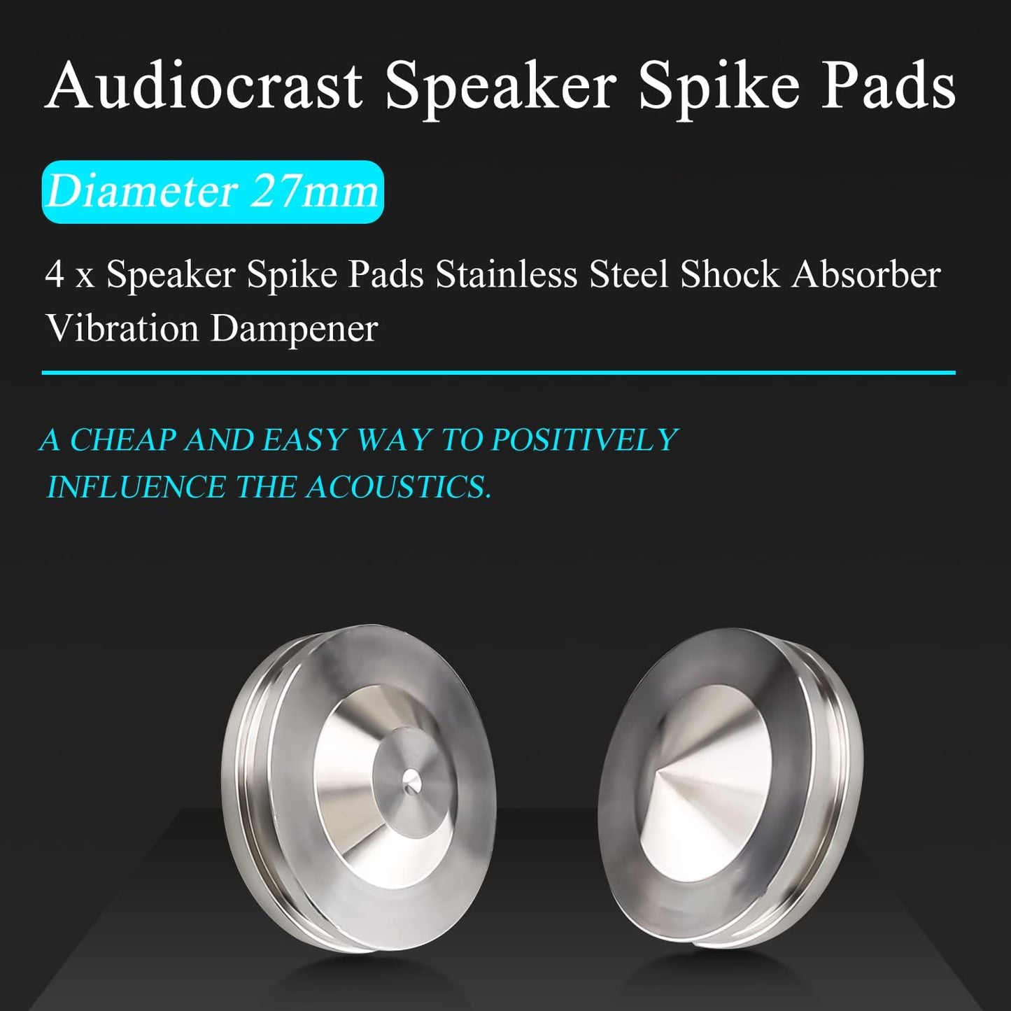 Audiocrast 4X HiFi Speaker Spikes, Isolation Stand Feet Pad, Stainless Steel Shock Absorber Vibration Dampener with Non-Slip Mats for Audio Speaker Subwoofer CD DVD Amplifier Turntable DAC