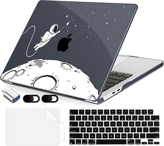 Compatible with MacBook Air 13.6 inch Case, M4 A3240/M3 A3113/M2 A2681 (Released 2025 to 2022), Hard Shell, Keyboard Cover, Screen Protector, Webcam Cover & Type-C Adapter, Astronauts Stars
