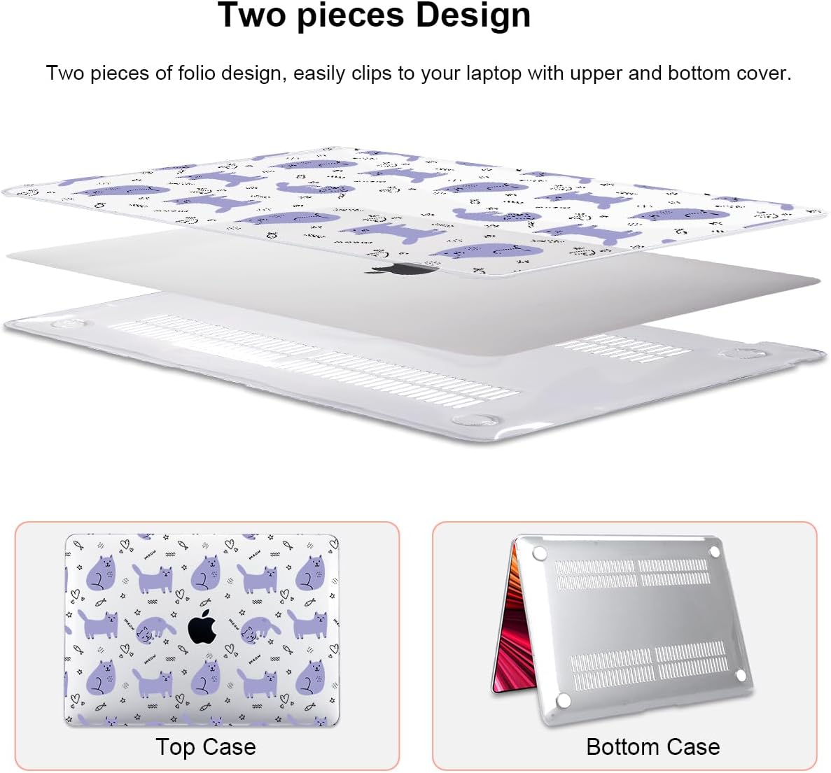 Compatible with 2021 2020 2019 2018 MacBook Air 13 inch Case M1 A2337 A2179 A1932 Touch ID, Crystal Clear Pattern Plastic Hard Shell Case for MacBook Air 13 inch M1 2021, Cute Cat & Fish