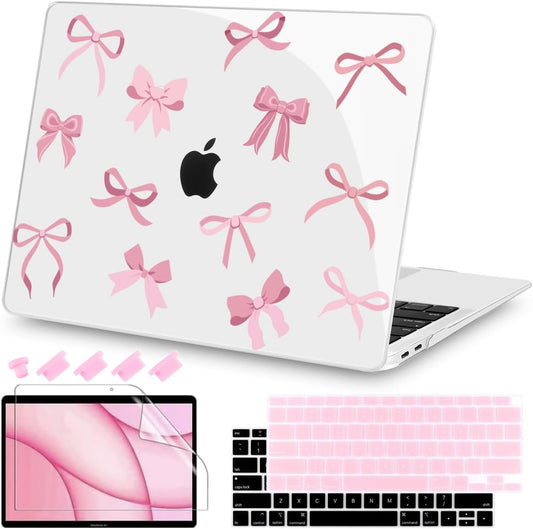 Teryeefi Case for MacBook Air 13 inch M1 A2337 A2179 A1932 2018 2021 2020 2019 2018 Release, Plastic Hard Shell Case & Keyboard Cover & Screen Protector, Cute Pink Bows