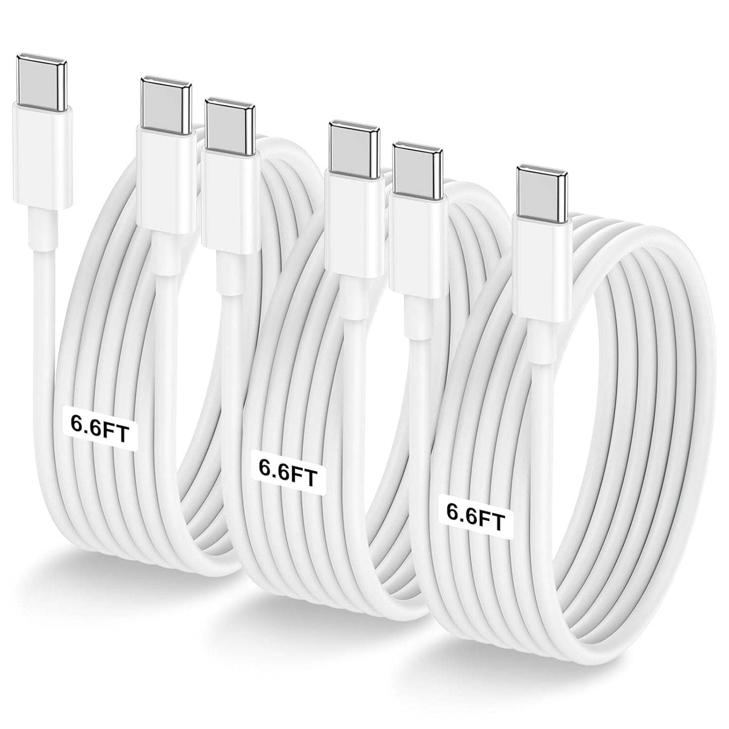 3-Pack 6.6FT 60W USB C to USB C Cable, Type C to Type C Cable,Fast Charging Cable for iPhone 16 15 Pro Plus Pro Max，for Galaxy S24 S23, for iPad Pro/Air, for MacBook Pro/Air and More