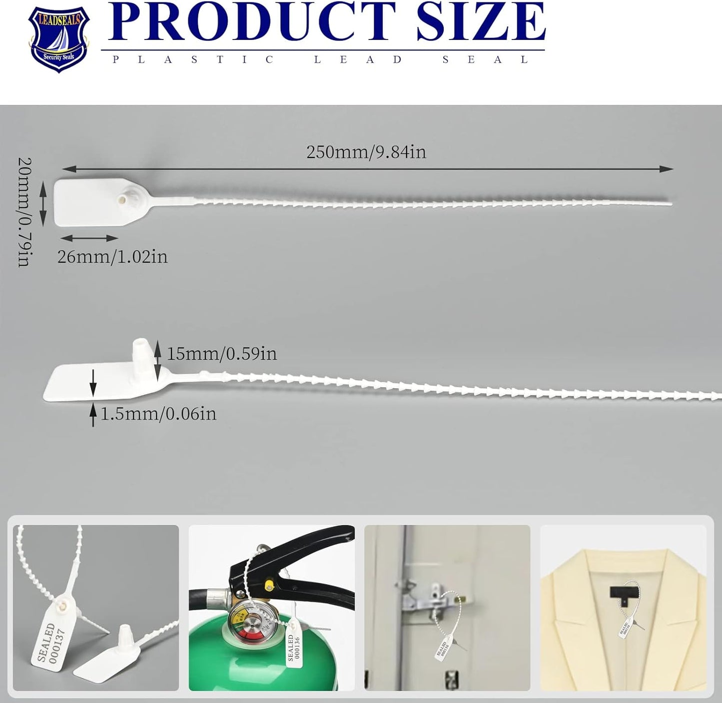1000 Numbered Plastic Tamper Seals, Zip Ties for Fire Extinguishers Pull Tite Security Tags Disposable Self-Locking Signage - Label Tie 250mm Length (1000 PCS, White)