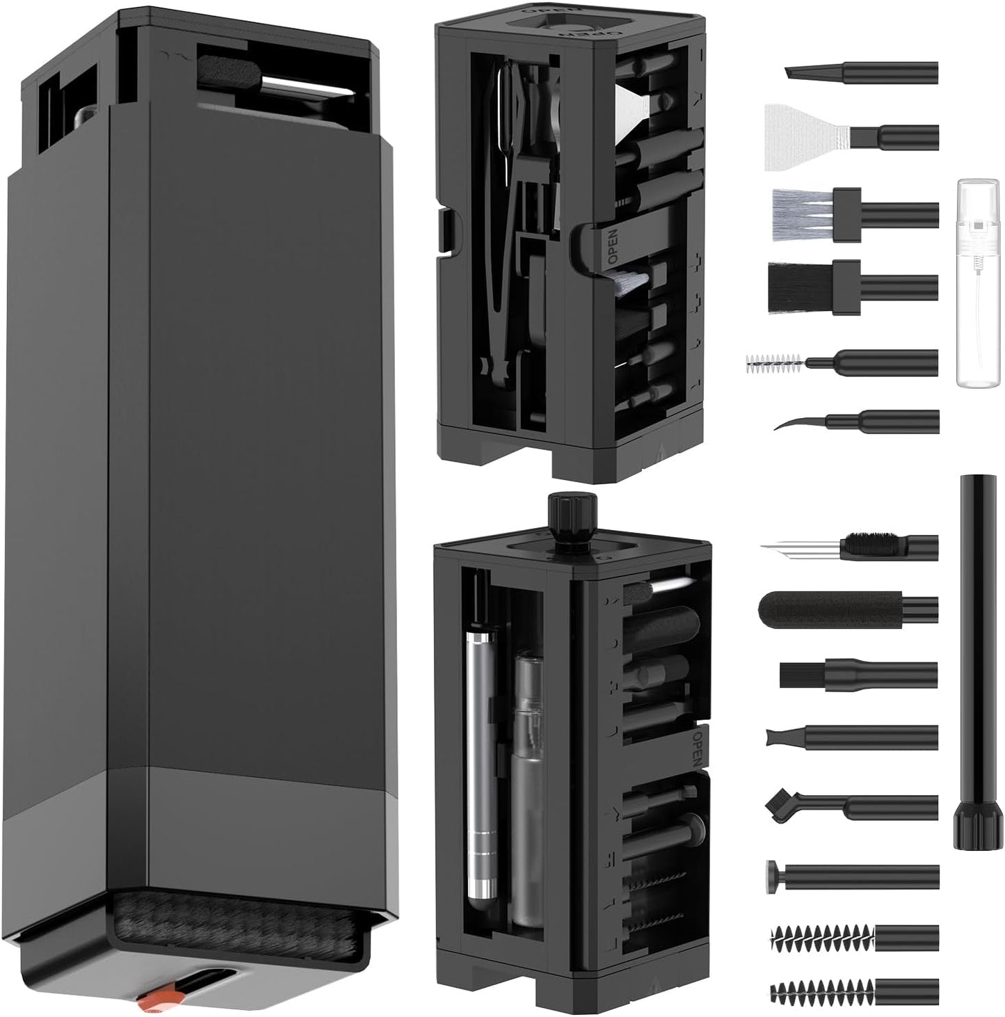 VICHYIE Keyboard Cleaning Kit with Brush, Computer Laptop Cleaner Kit, Phone Cleaning Tool, Multi-Function Cleaner Kit for Earbuds, Cellphones, PC, Screens, Camera Lens, Electronics Devices (Black)