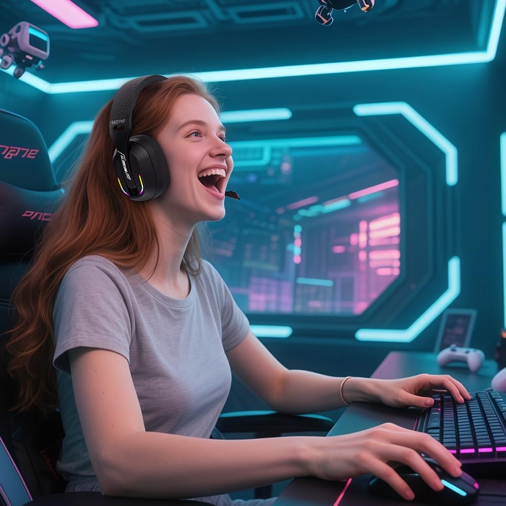 2.4GHz Wireless Gaming Headset for PC, PS5, PS4, Switch - Bluetooth 5.4, 20H Battery, with ENC Noise Canceling Microphone, Cool Lighting, 40mm Drivers,for Wired Mode Xbox Series -Black