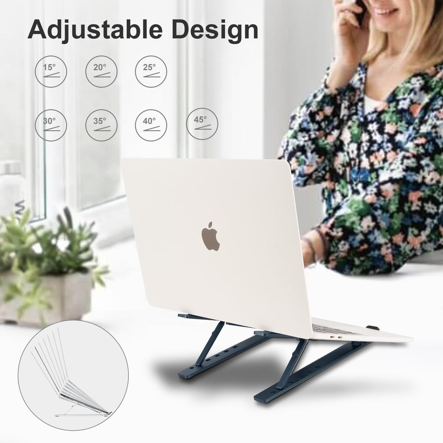 Ergonomic and Foldable Laptop Stand for Desk, Adjustable Riser, Fits All Laptops and Notebooks up to 17,Ultra-Thin,Ventilated Cooling,ABS+Silicone,Grey.