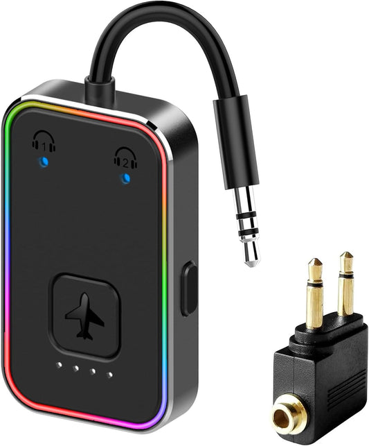 2025 Beeitzie Ultra Airplane Bluetooth 5.4 Transmitter for All Headphones, aptX LL, Supports 2 Headphones/AirPods, Wireless Audio Adapter for in-Flight, TV, Gym, Tablets，Metal Frame