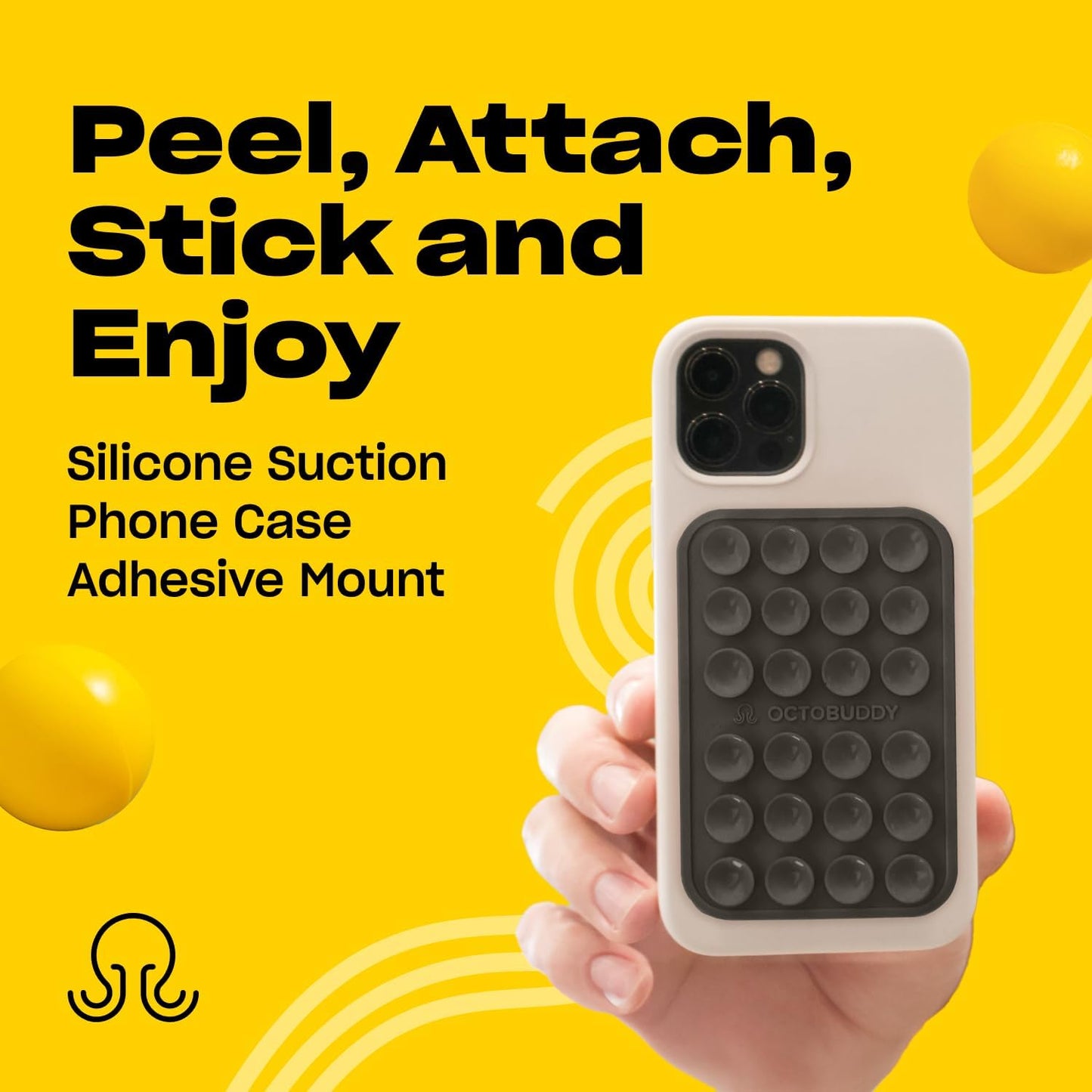 Classic MAX - Silicone Suction Phone Case Adhesive Mount - Hands-Free, Strong Grip Holder for Selfies and Videos - iPhone and Android Compatible - 2.6″ x 3.9″, Black Oyster