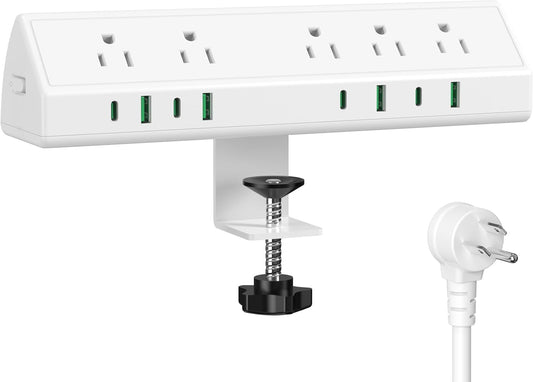 Jgstkcity Desk Clamp Power Strip,45W Fast Charging Station,4 USB-C,4 USB-A,Desk Mount Surge Protector,1875W Extension Cord with Multiple Outlets,ETL Listed,for Home Office Dorm Room,White,6 FT