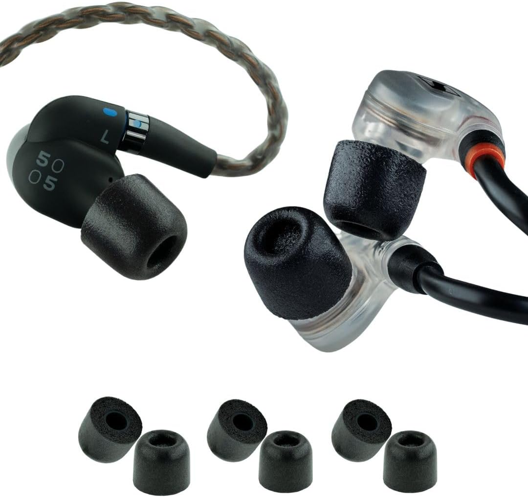 Comply 500 Core Series | Memory Foam Replacement IEM Ear Tips for KZ, Moondrop, FiiO Sennheiser & More | Superior Noise Isolation, Ultimate Comfort, Secure Fit | TechDefender, Black, Medium (3 Pairs)