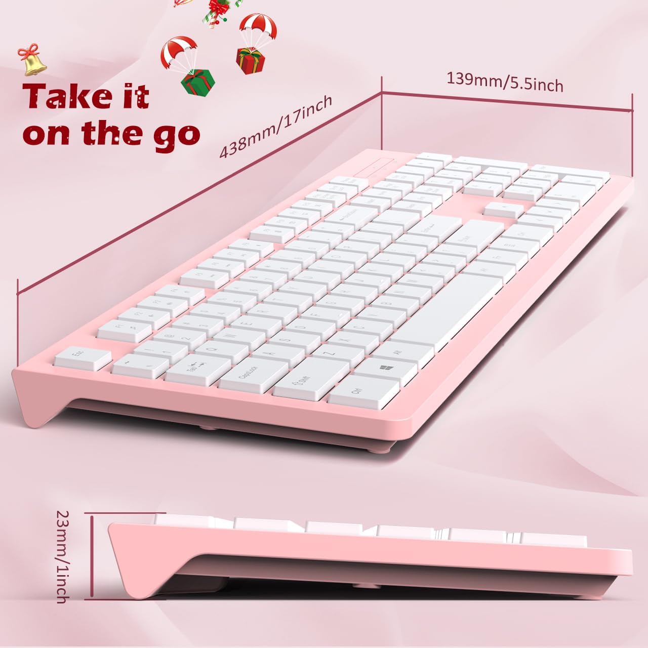Computer Keyboard Wired, Plug Play USB Keyboard, Low Profile Chiclet Keys, Large Number Pad, Caps Indicators, Foldable Stands, Spill-Resistant, Anti-Wear Letters for PC Laptop (Pink, 1-Pack)