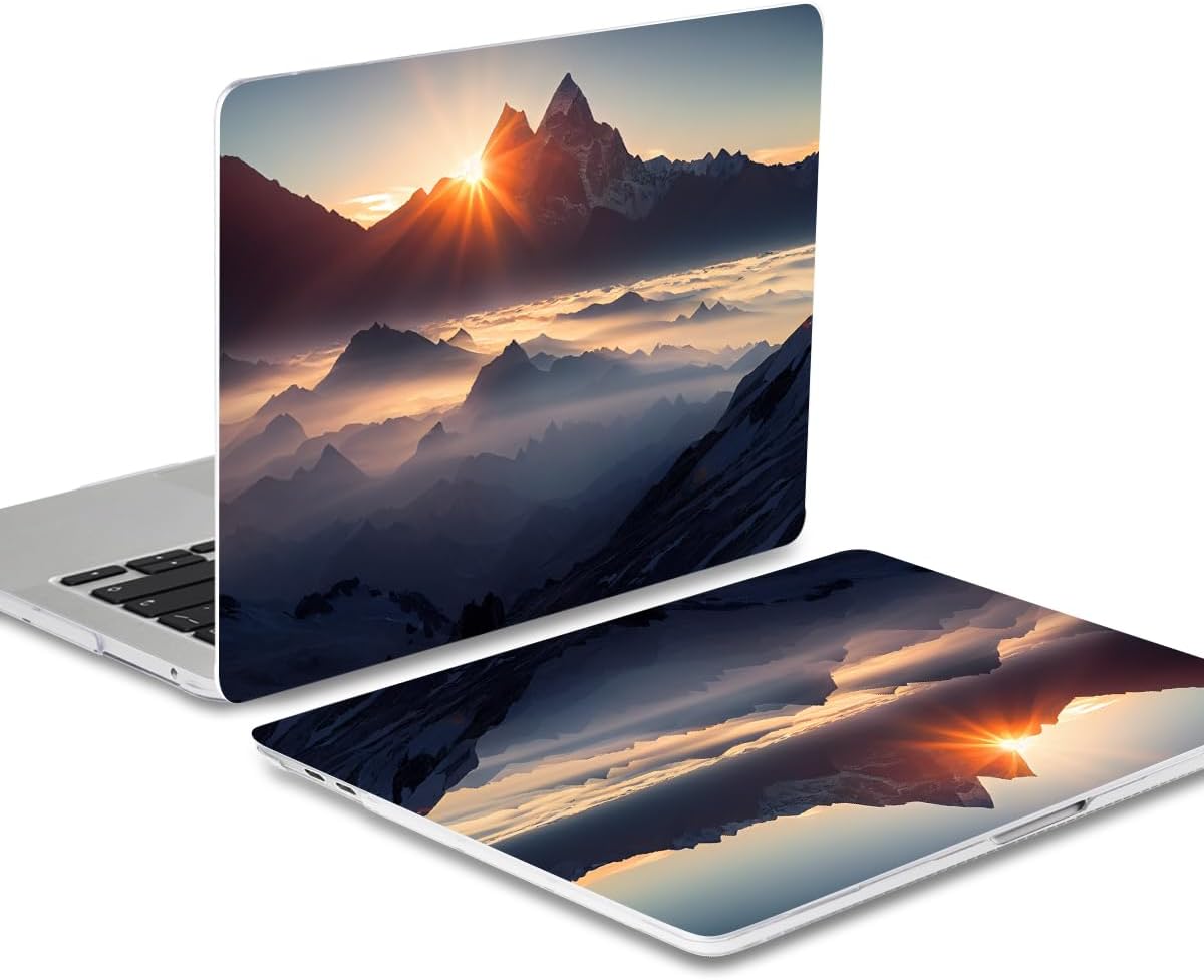 Batianda Design Case for M1 MacBook Air 13 Inch Model A2337 A2179 A1932 2021 2020 2019 Release,3D Painted Landscape Series Hard Shell with Keyboard Cover & Screen Protector, Sunrise