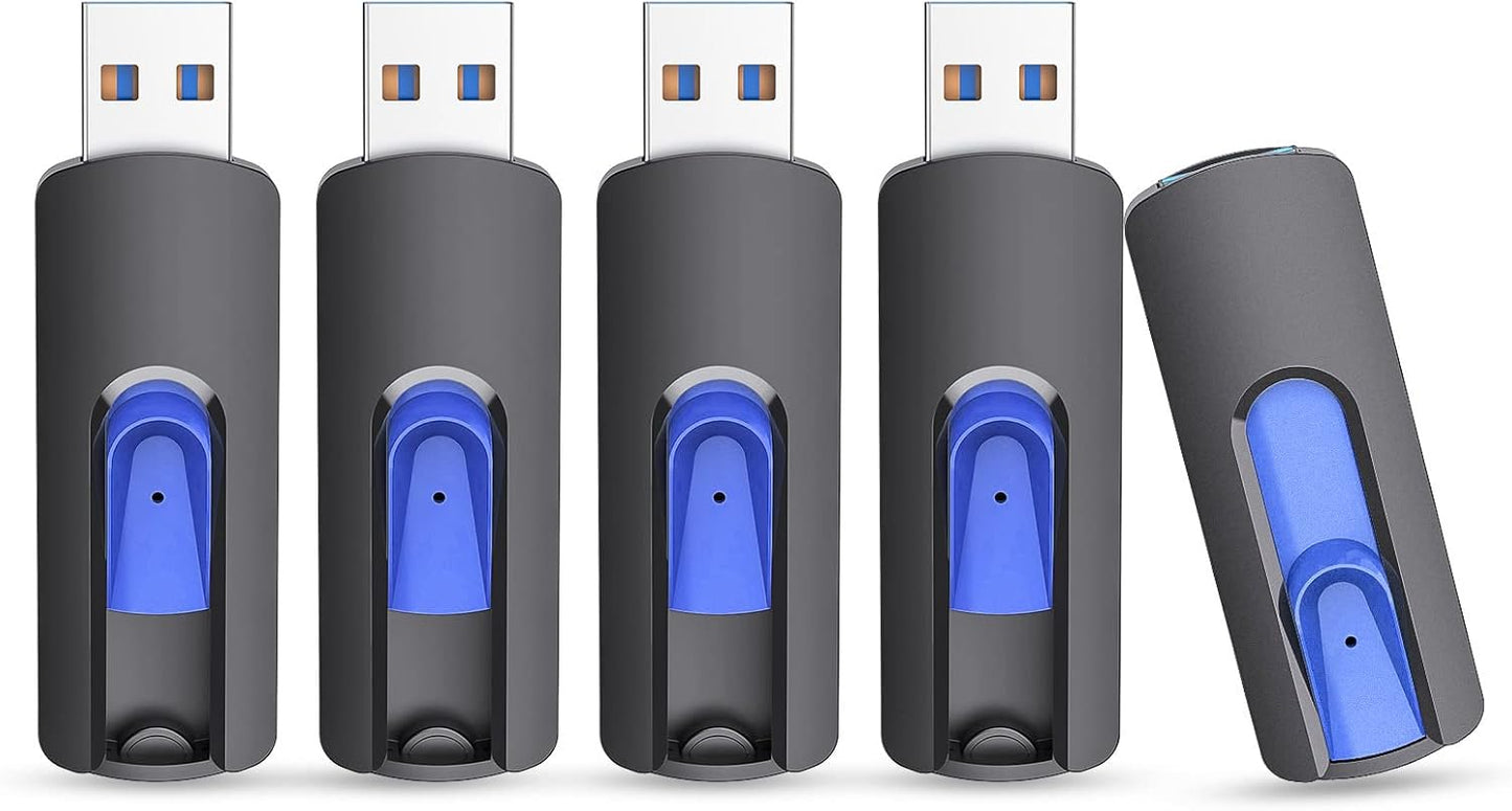 JUANWE 32GB Flash Drive 3.0 USB 5 Pack Thumb Drive Retractable Slide Memory Sticks for Computers Bulk USB Jump Drive Data Storage Pen Drive Blue