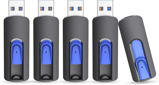 JUANWE 32GB Flash Drive 3.0 USB 5 Pack Thumb Drive Retractable Slide Memory Sticks for Computers Bulk USB Jump Drive Data Storage Pen Drive Blue