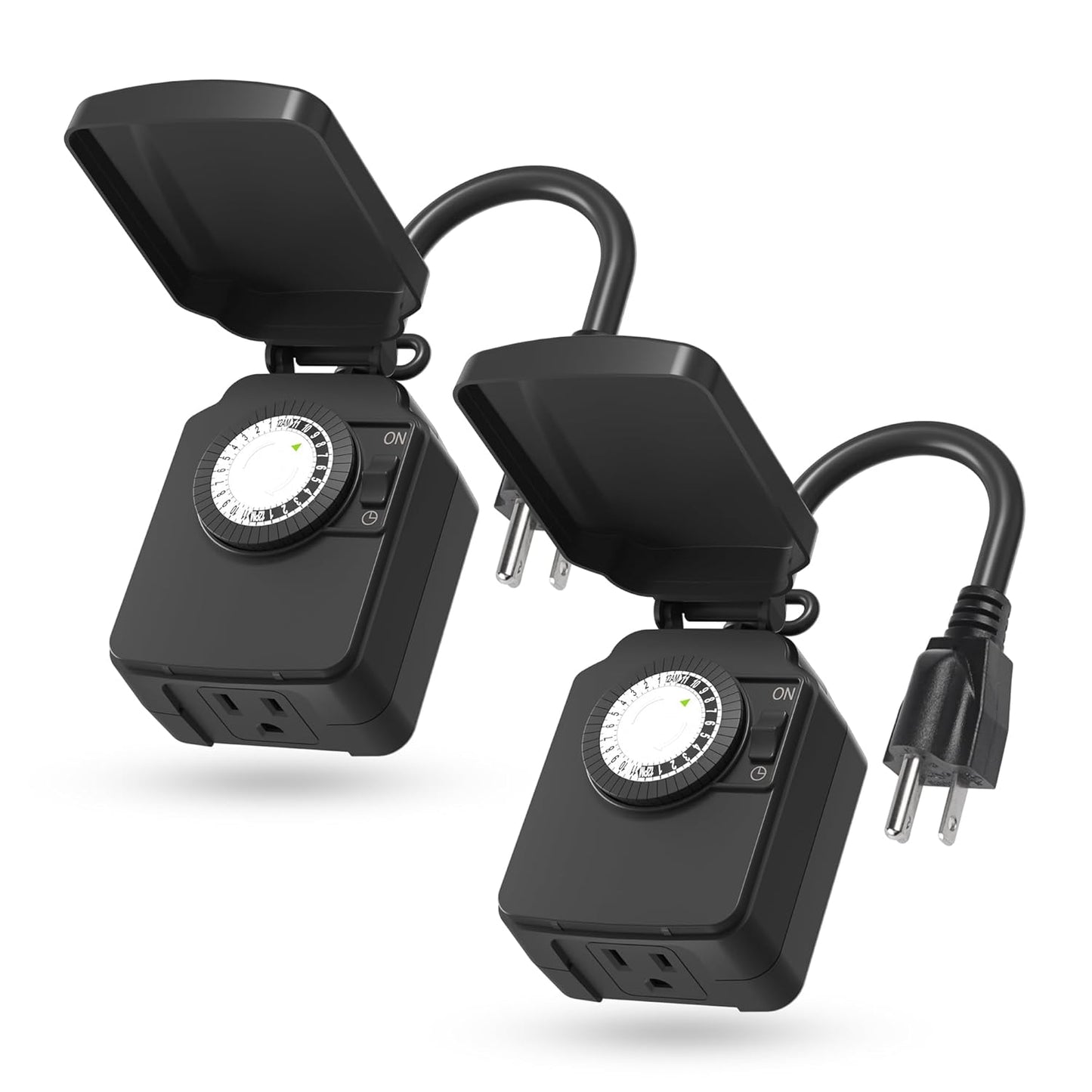 BN-LINK 24-Hour Mechanical Outdoor Light Timer, Waterproof, Heavy Duty, 15A 1/2HP, 1 Grounded Timer Outlet for Home and Garden,ETL Listed,2 Pack