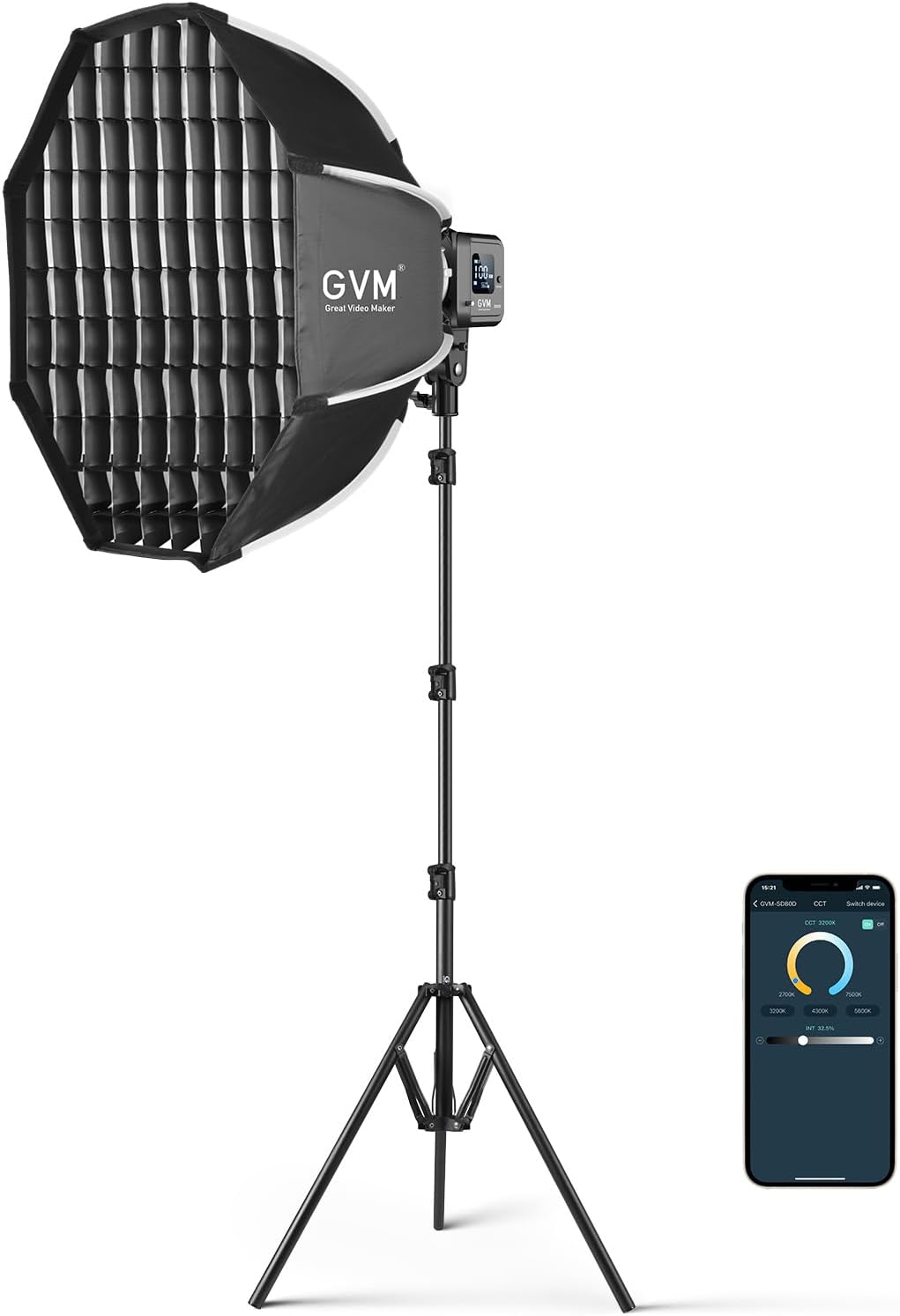 GVM SD80D 80W LED Video Light Kit with Softbox, Bowens Mount, CRI97+, 2700K-7500K Color Temperature, APP Control, and Tripod Stand for Video and Wedding Shooting