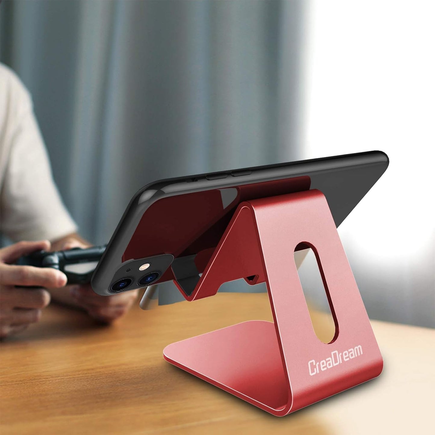 CreaDream Cell Phone Stand, Cradle, Holder,Aluminum Desktop Stand Compatible with Switch, All Smart Phone, iPhone 11 Pro Xs Max Xr X Se 8 7 6 6s Plus SE 5 5s (Red)