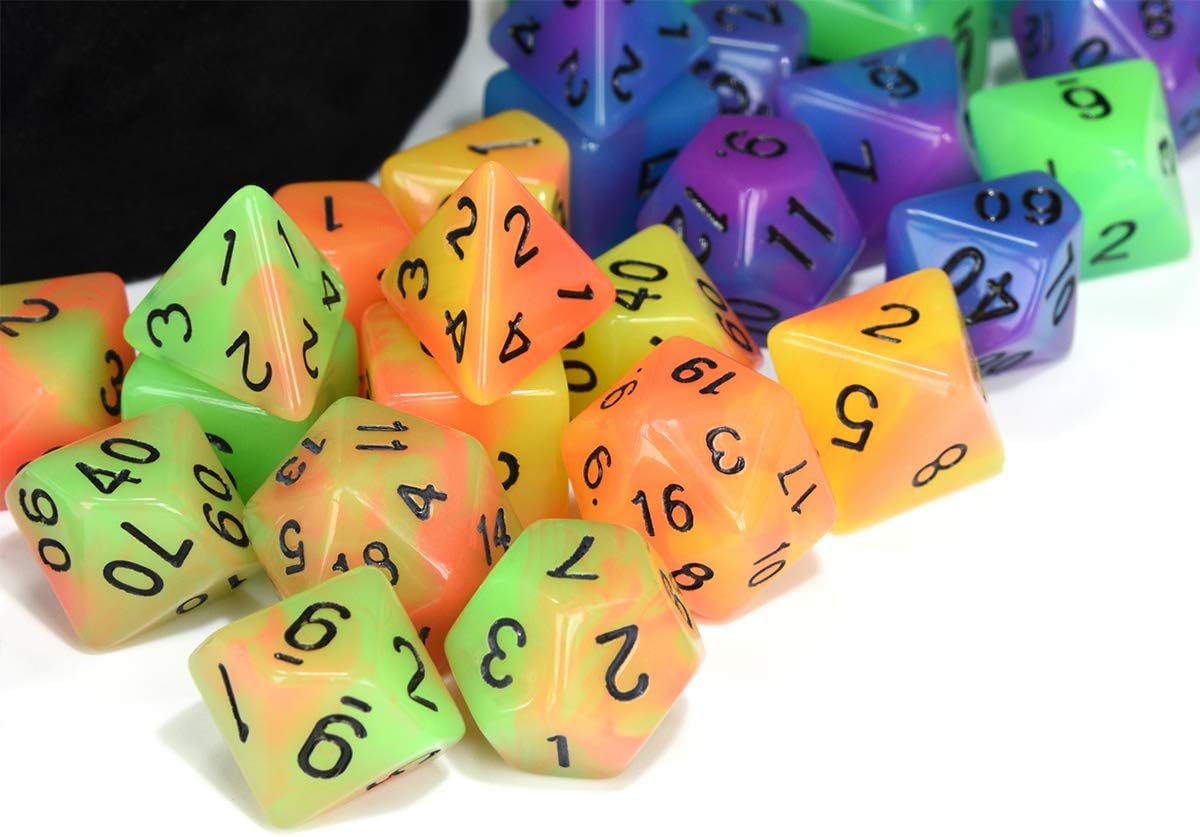 Double Color Glow in The Dark Dice Set 35 Pieces Polyhedral Dice for RPG DND MTG Games Include Black Velvet Pouch