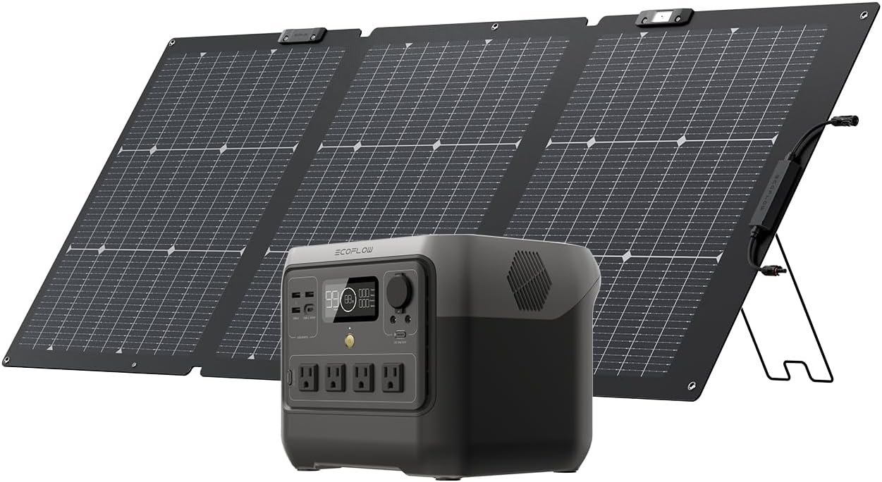 EF ECOFLOW Solar Generator RIVER 2 Pro 768Wh Portable Power Station & 160W Portable Solar Panel LiFePO4 Battery 70 Min Fully Charged, 4×AC, For Camping, RV, Home Backup
