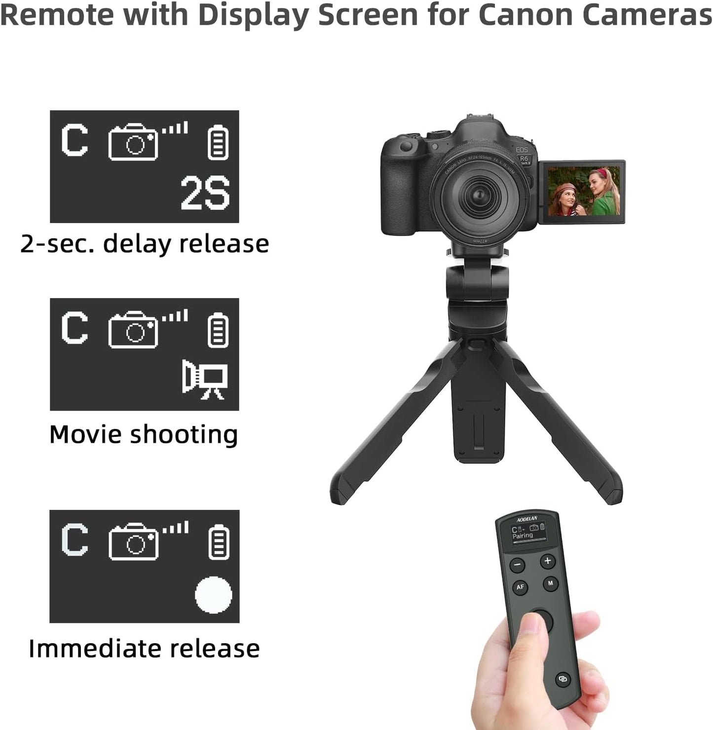 for Canon Rechargeable Wireless Shutter Release,Camera Remote Control with OLED Screen for Canon EOS RP, EOS R, R5, R6, M50, M50 II, 6D Mark II, 77D, 850D, 800D, Rebel T7i, T8i; Replaces BR-E1