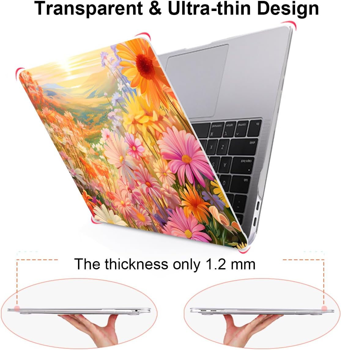 Compatible with MacBook Air 13 Inch Case 2021 2020 2019 2018 Release M1 A2337 A2179 A1932 Touch ID, Clear Plastic Hard Shell Case Keyboard Cover Screen Film, Watercolor Daisies
