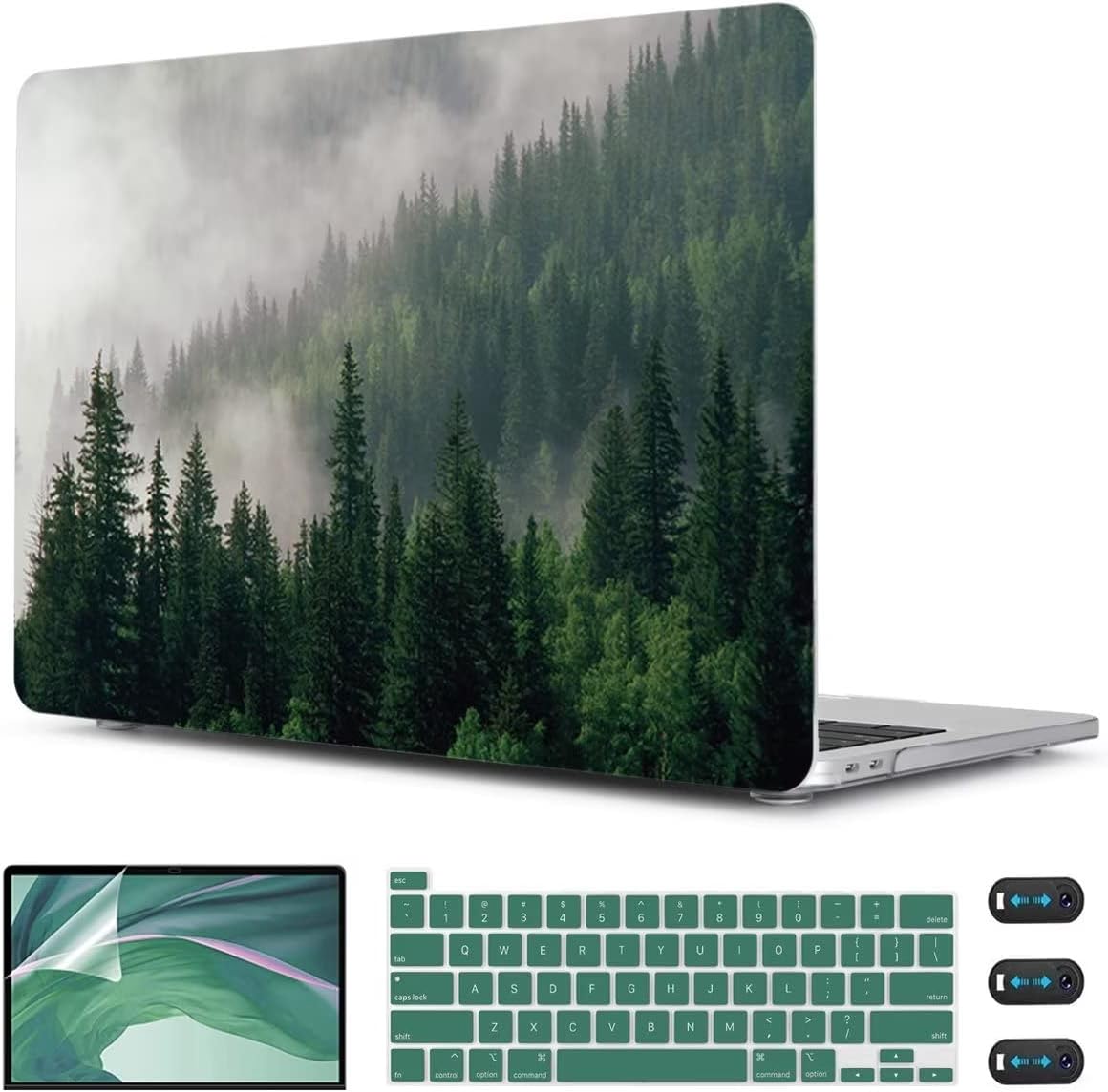 CISSOOK Compatible with MacBook Pro 13 inch Case M2 A2338 with Touch Bar 2023 Release, Forest Hard Shell Case with Keyboard Cover +Screen Protector for Pro 13 2025-2020 A2338 M1 A2251 a2289, Forest