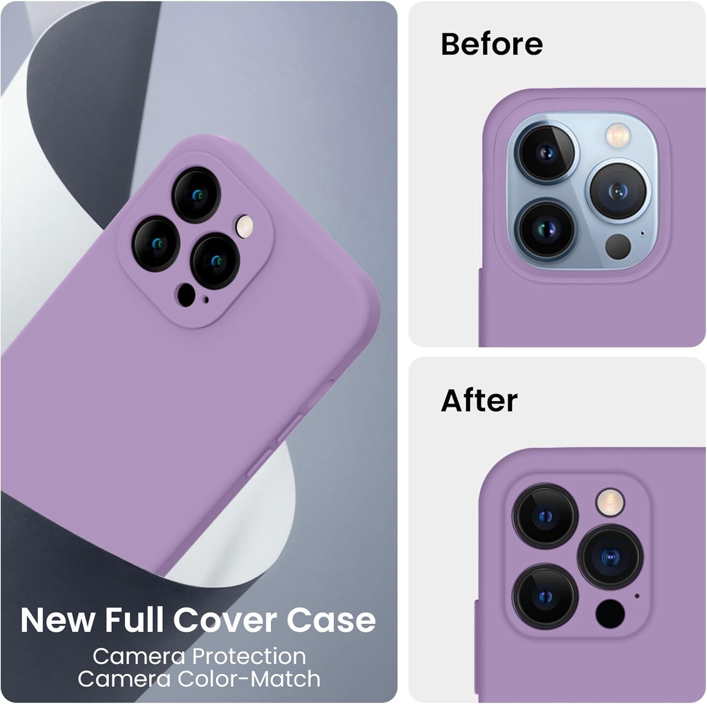 FireNova Designed for iPhone 13 Pro Case, Silicone Upgraded [Camera Protection] Phone Case with [2 Screen Protectors], Soft Anti-Scratch Microfiber Lining Inside, 6.1 inch, Light Purple