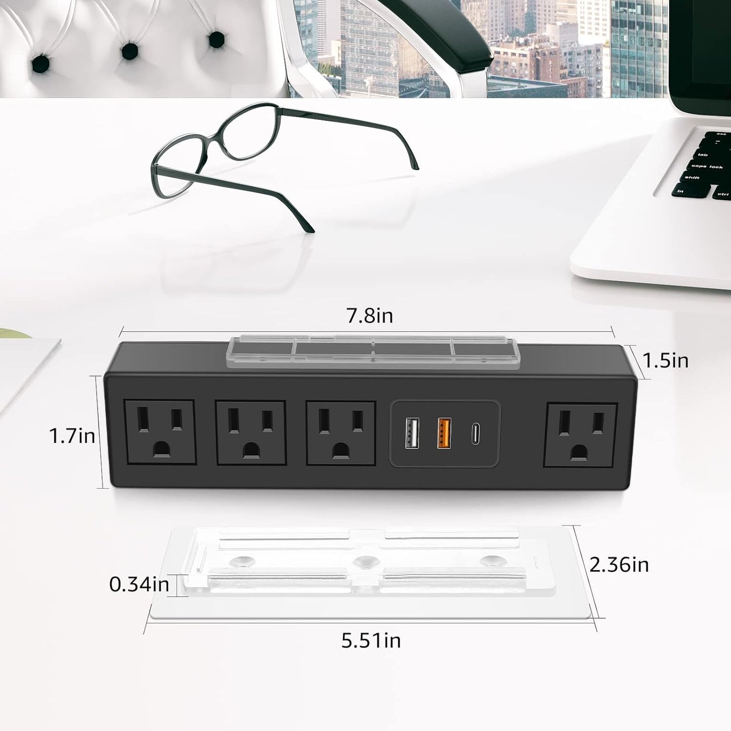 HHSOET Under Desk Power Strip with 3M Adhesive, Removable Under Desktop Mount Plug with Fast Charging USB C and USB A Ports, 4 Outlet Under Table Surge Protector 1200J, 10FT Extension Cord. (Black)